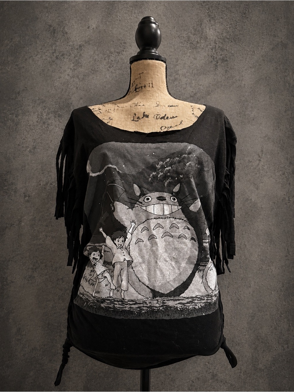 Black Totoro Graphic Fringe Sleeve Women’s Top